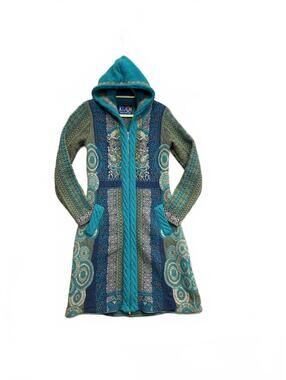 KooI Women's Pattern Hooded Long Cardigan Sweater Multicolor Great Shape Sz 5/6